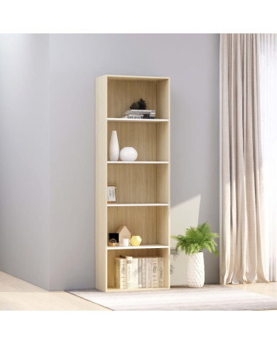 Bibliothèque à 5 niveaux Blanc et chêne Sonoma Bois ingénierie | Mobilier & Déco