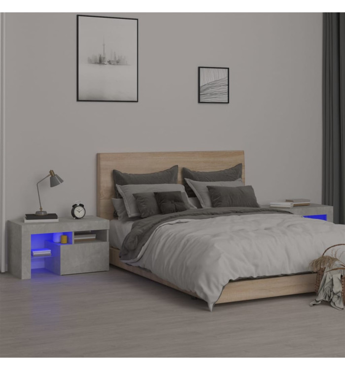 Tables de chevet 2 pcs et lumières LED Gris béton 70x36,5x40 cm | Mobilier & Déco