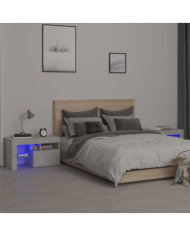 Tables de chevet 2 pcs et lumières LED Gris béton 70x36,5x40 cm | Mobilier & Déco