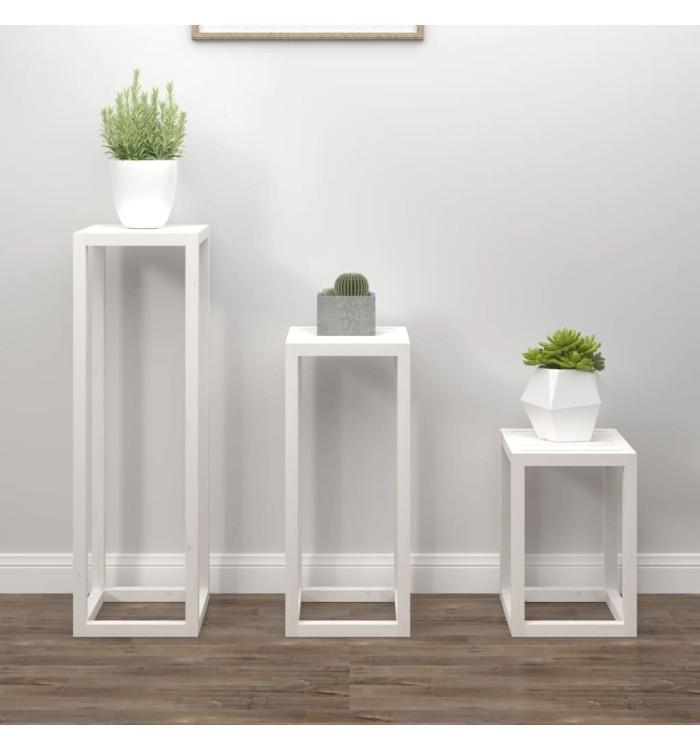 Ensemble de supports pour plantes 3pcs Blanc Bois de pin massif | Mobilier & Déco