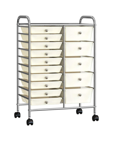Chariot de rangement mobile à 15 tiroirs XXL Blanc Plastique | Mobilier & Déco
