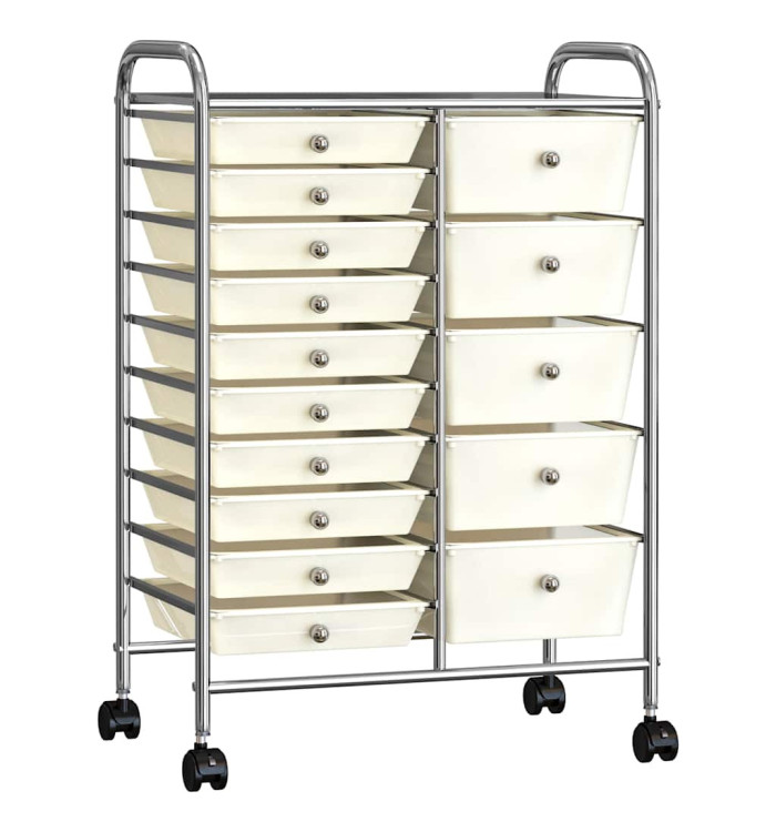 Chariot de rangement mobile à 15 tiroirs XXL Blanc Plastique | Mobilier & Déco