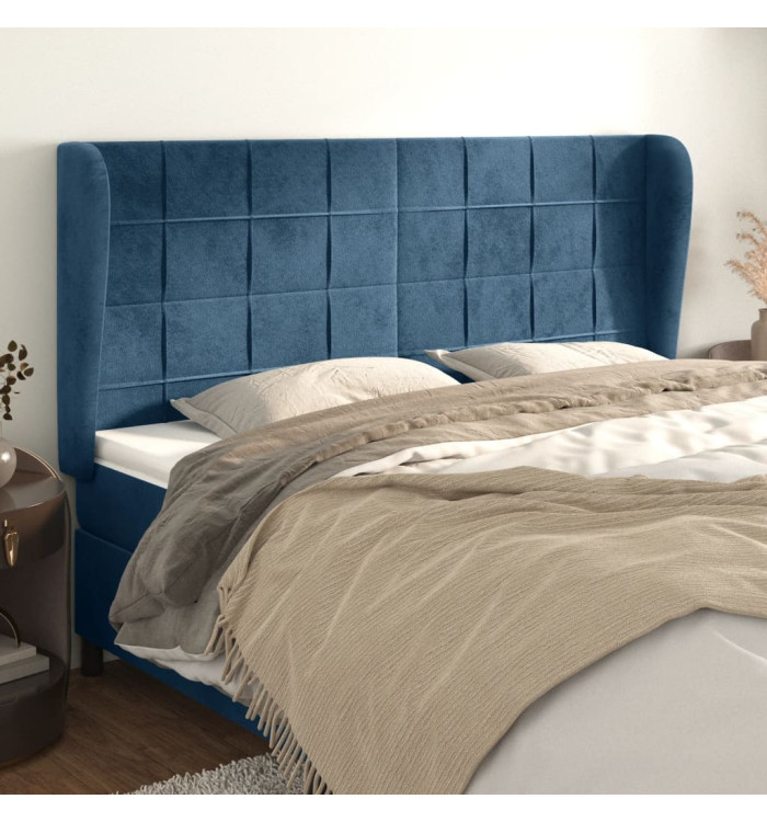 Tête de lit avec oreilles Bleu foncé 163x23x118/128 cm Velours | Mobilier & Déco
