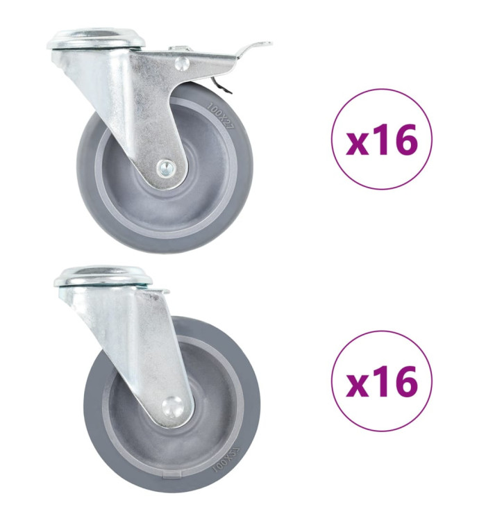 32 pcs Roulettes pivotantes à trou de boulon 100 mm | Mobilier & Déco
