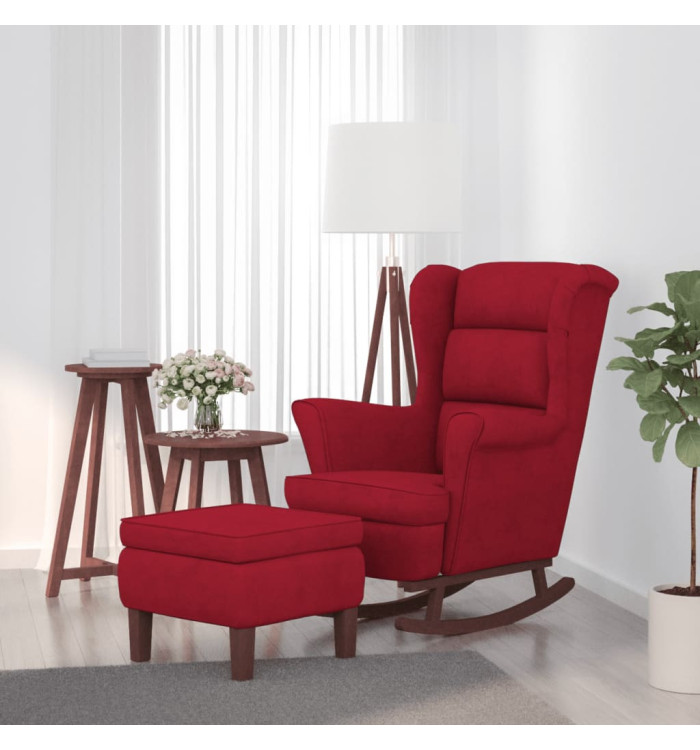 Chaise à bascule avec pieds en bois et tabouret Bordeaux | Mobilier & Déco