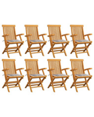Chaises de jardin et coussins à carreaux gris lot de 8 Teck | Mobilier & Déco