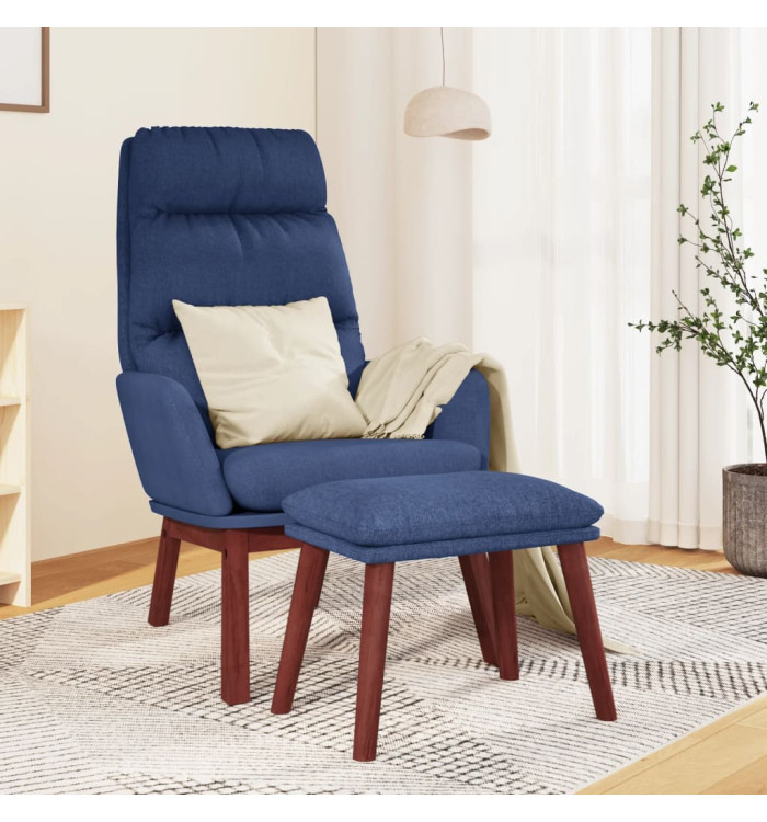 Chaise de relaxation avec tabouret Bleu Tissu | Mobilier & Déco
