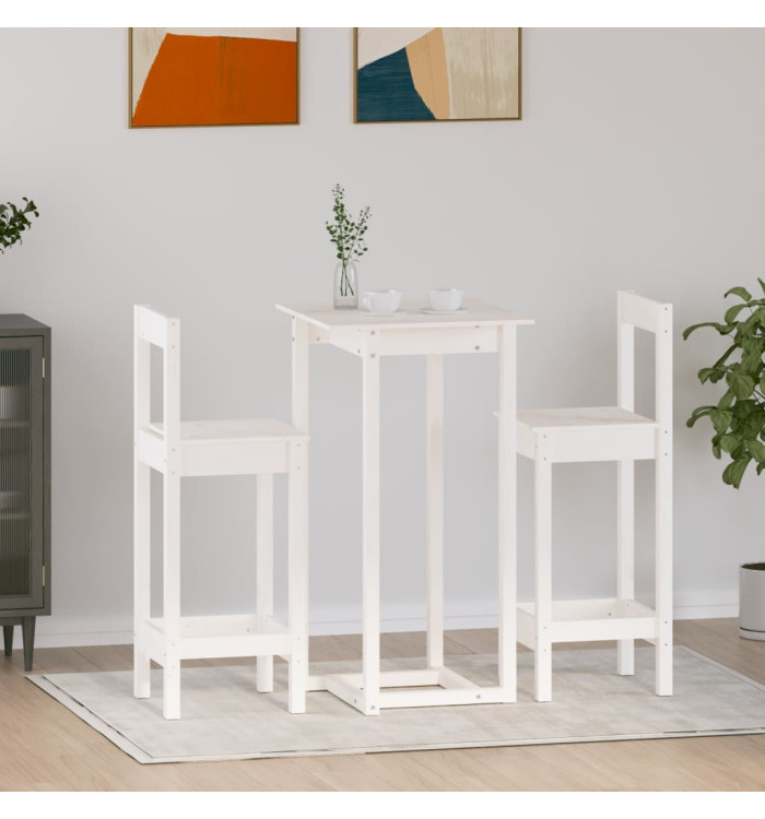Ensemble de bar 3 pcs Blanc Bois de pin massif | Mobilier & Déco