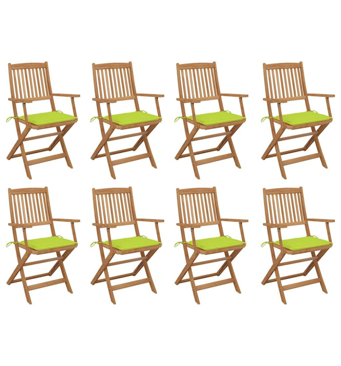 Chaises pliables d'extérieur et coussins lot de 8 Bois d'acacia | Mobilier & Déco