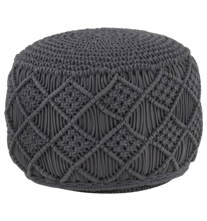 Pouf fait à la main en macramé Anthracite 45x30 cm Coton | Mobilier & Déco