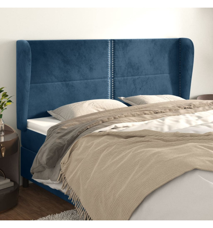 Tête de lit avec oreilles Bleu foncé 163x23x118/128 cm Velours | Mobilier & Déco