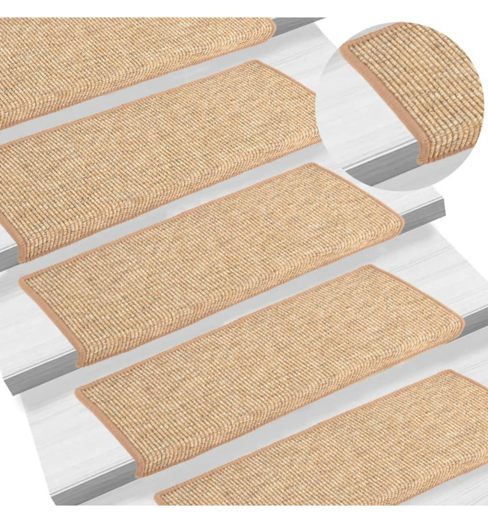 Tapis d'escalier auto-adhésifs 15 pcs Marron clair 65x21x4 cm | Mobilier & Déco