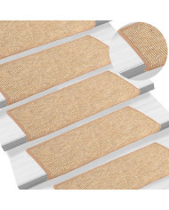 Tapis d'escalier auto-adhésifs 15 pcs Marron clair 65x21x4 cm | Mobilier & Déco