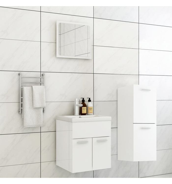 Ensemble de meubles de salle de bain Blanc brillant Aggloméré | Mobilier & Déco