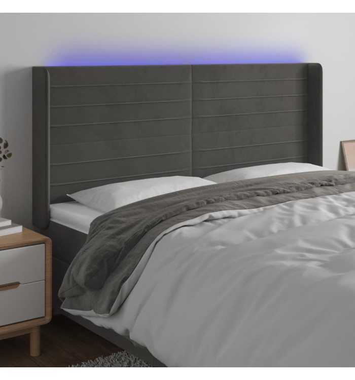Tête de lit à LED Gris foncé 163x16x118/128 cm Velours | Mobilier & Déco