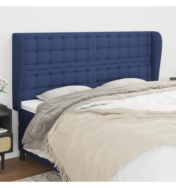 Tête de lit avec oreilles Bleu 163x23x118/128 cm Tissu | Mobilier & Déco