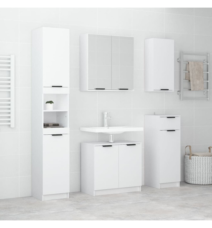 Meubles de salle de bain 5 pcs Blanc Bois d'ingénierie | Mobilier & Déco