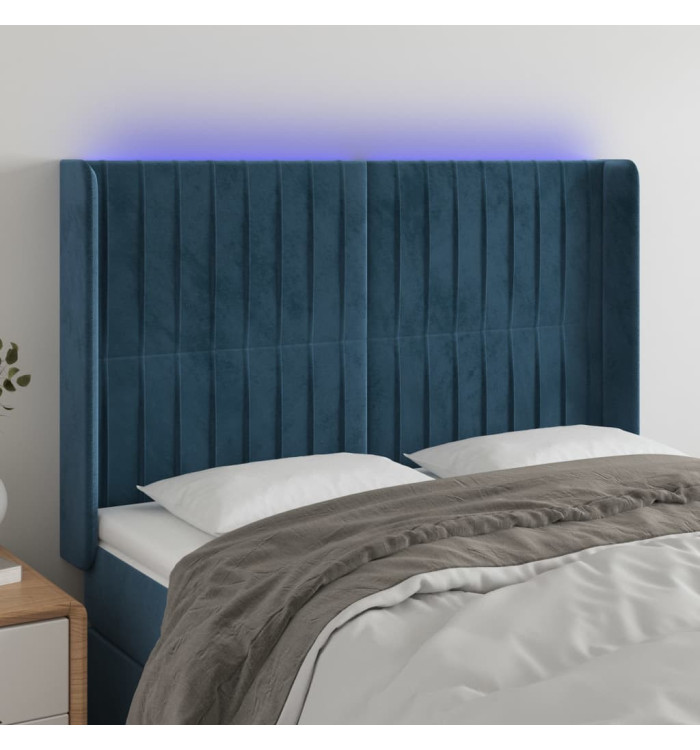 Tête de lit à LED Bleu foncé 147x16x118/128 cm Velours | Mobilier & Déco