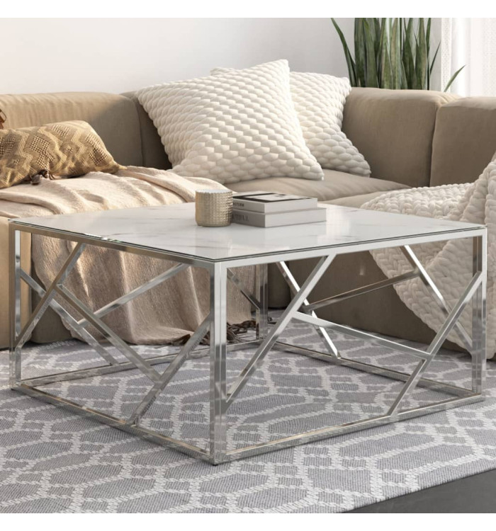 Table basse argenté acier inoxydable et verre trempé | Mobilier & Déco