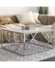 Table basse argenté acier inoxydable et verre trempé | Mobilier & Déco