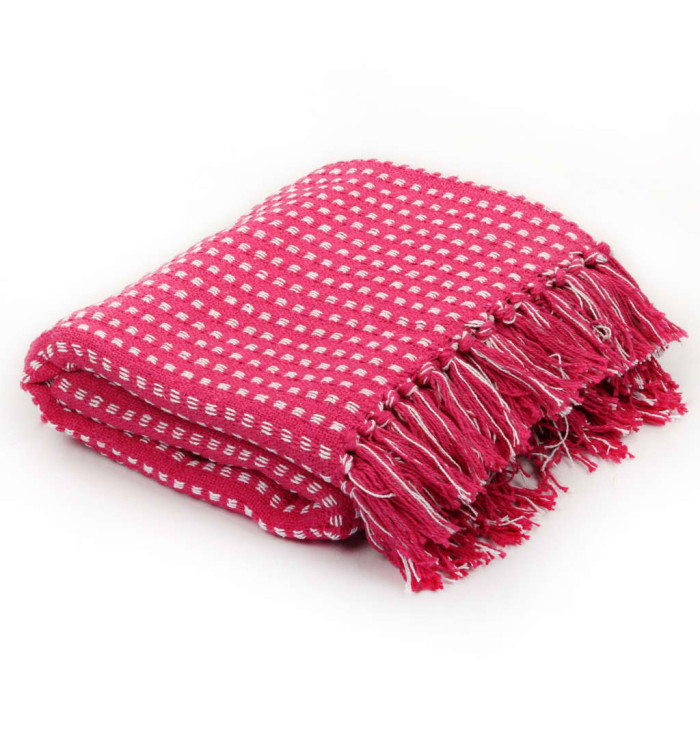 Couverture coton à carrés 220x250 cm Rose | Mobilier & Déco