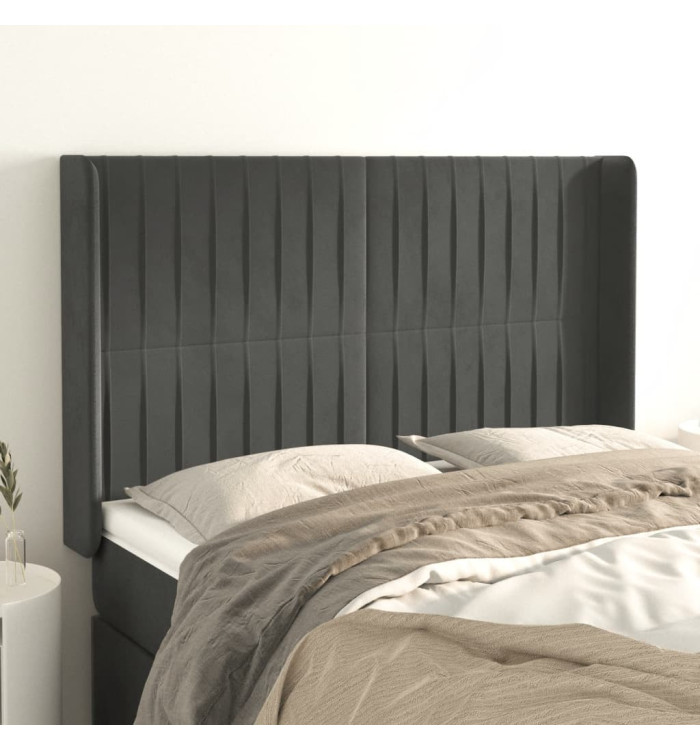 Tête de lit avec oreilles Gris foncé 147x16x118/128 cm Velours | Mobilier & Déco