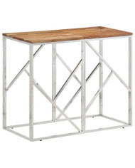 Table console argenté acier inoxydable et bois massif d'acacia | Mobilier & Déco
