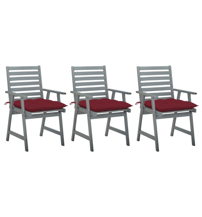 Chaises à manger d'extérieur lot de 3 et coussins Acacia massif | Mobilier & Déco