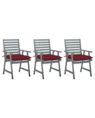 Chaises à manger d'extérieur lot de 3 et coussins Acacia massif | Mobilier & Déco