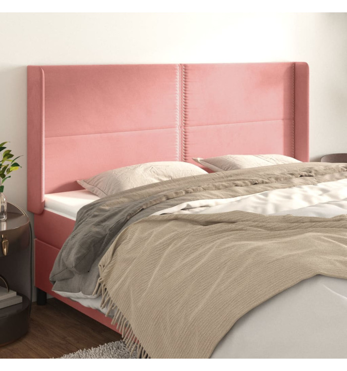 Tête de lit avec oreilles Rose 163x16x118/128 cm Velours | Mobilier & Déco