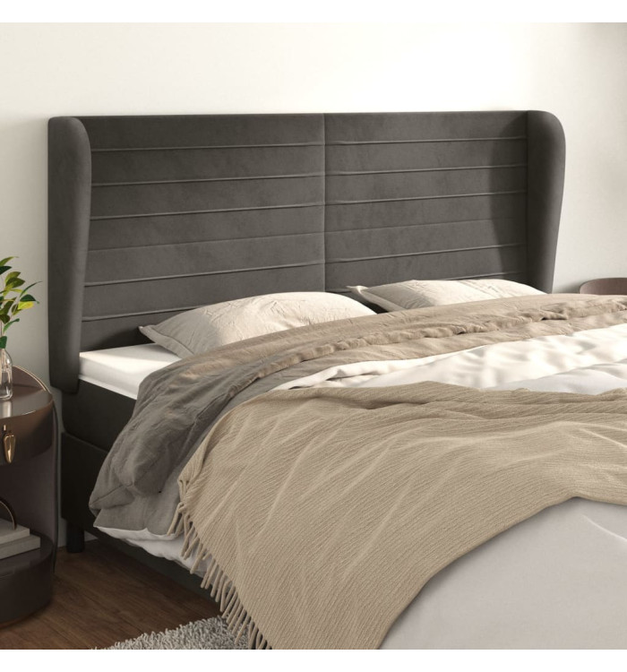 Tête de lit avec oreilles Gris foncé 163x23x118/128 cm Velours | Mobilier & Déco