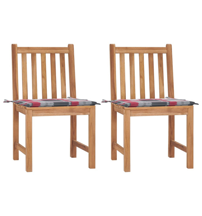 Chaises de jardin lot de 2 avec coussins Bois de teck massif | Mobilier & Déco