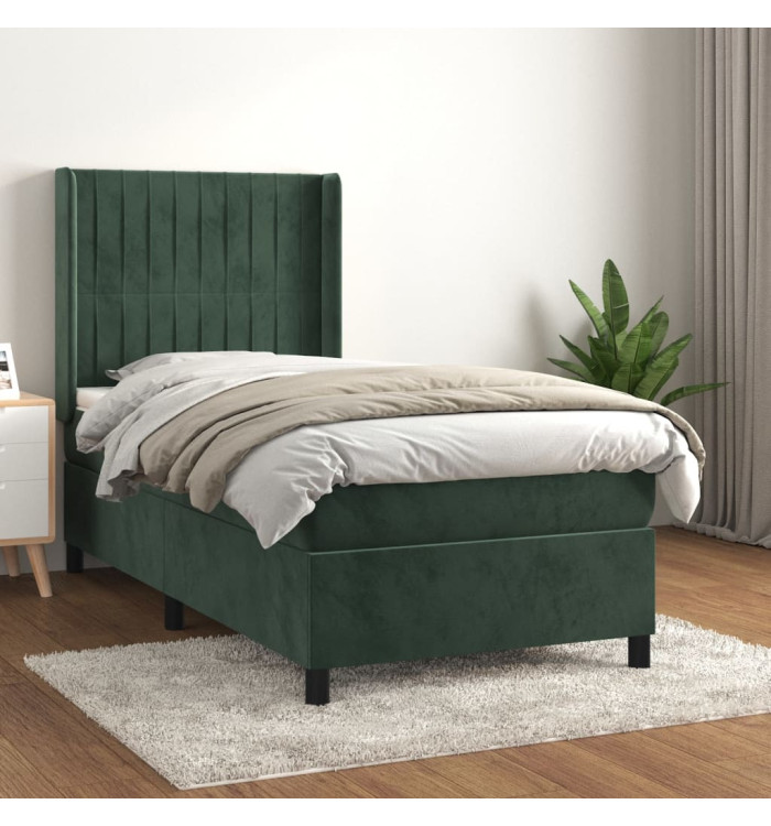 Sommier à lattes de lit avec matelas Vert foncé 100x200 cm | Mobilier & Déco