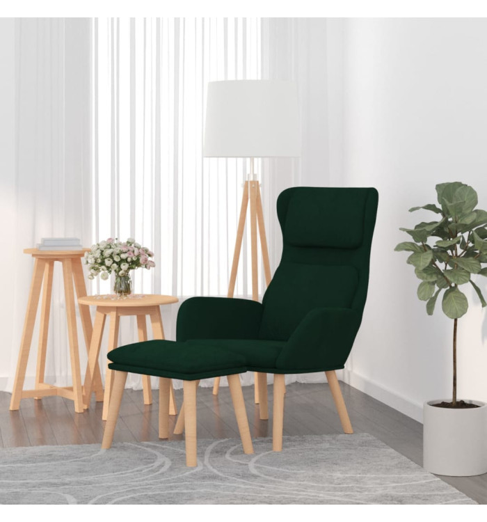 Chaise de relaxation avec tabouret Vert foncé Velours | Mobilier & Déco