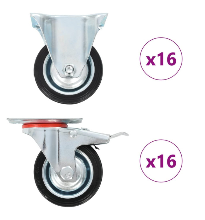 32 pcs Roulettes 75 mm | Mobilier & Déco
