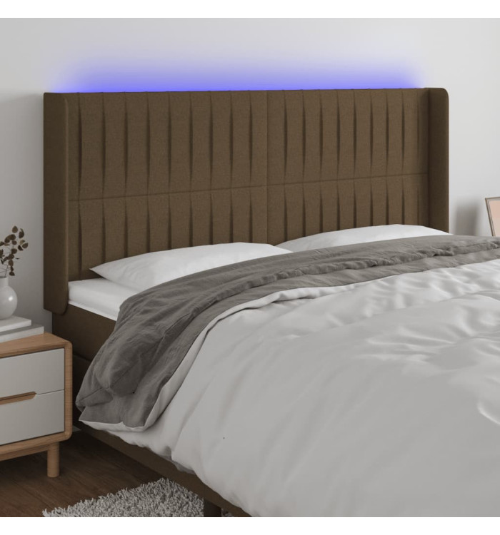 Tête de lit à LED Marron foncé 163x16x118/128 cm Tissu | Mobilier & Déco