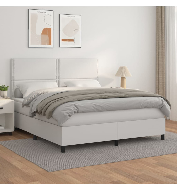 Sommier à lattes de lit avec matelas Blanc 160x200cm Similicuir | Mobilier & Déco