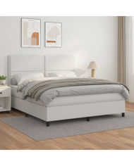 Sommier à lattes de lit avec matelas Blanc 160x200cm Similicuir | Mobilier & Déco