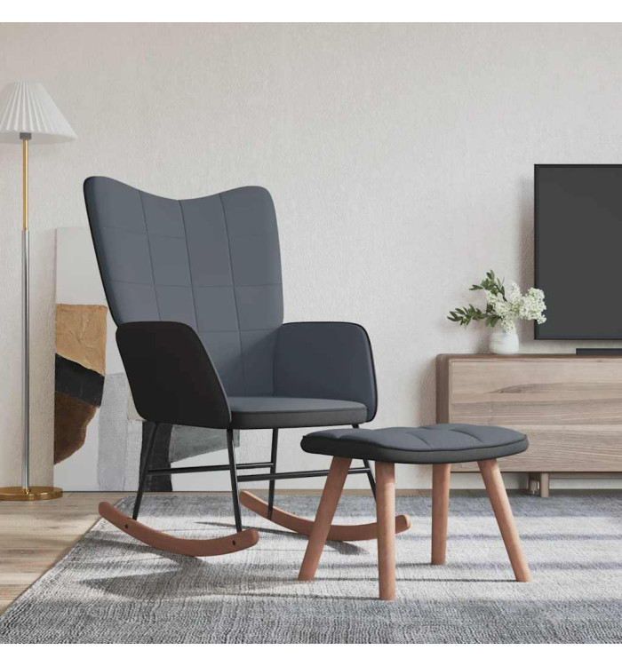 Chaise à bascule avec repose-pied Gris foncé Velours et PVC | Mobilier & Déco