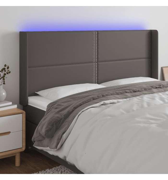Tête de lit à LED Gris 183x16x118/128 cm Similicuir | Mobilier & Déco