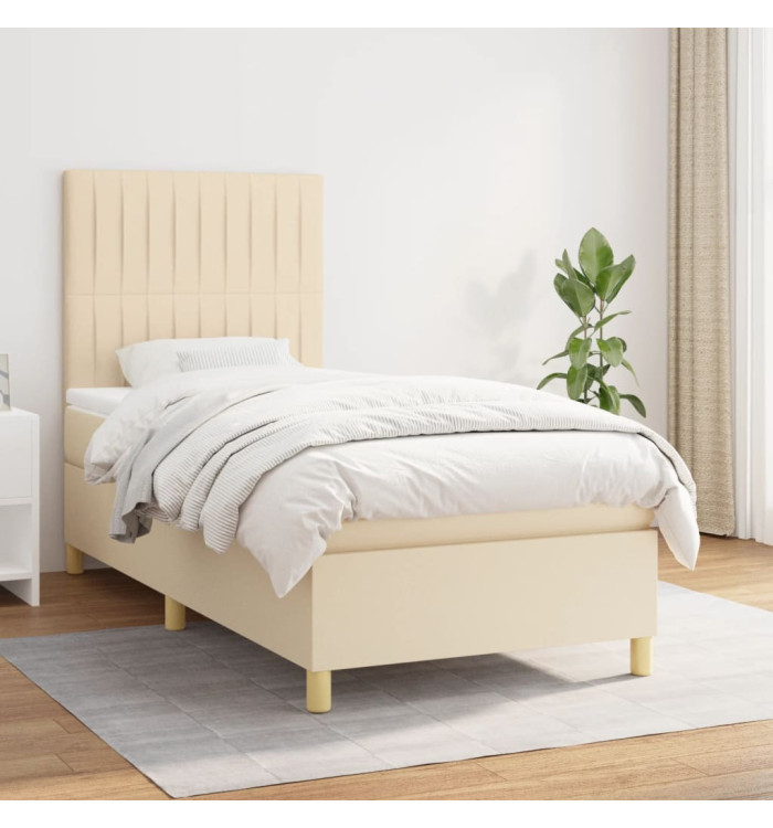 Sommier à lattes de lit avec matelas Crème 80x200 cm Tissu | Mobilier & Déco