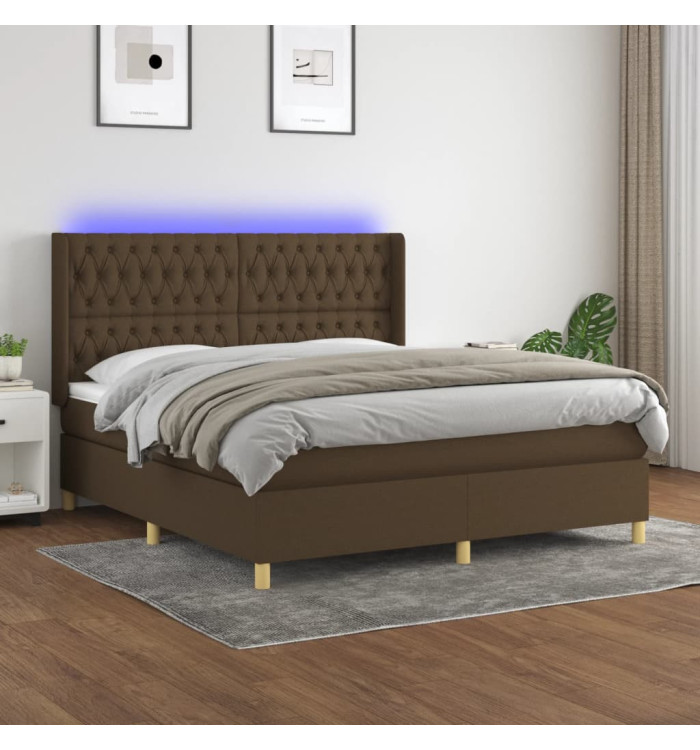 Sommier à lattes de lit matelas et LED Marron foncé 180x200cm | Mobilier & Déco