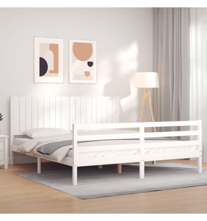 Cadre de lit sans matelas blanc bois massif | Mobilier & Déco