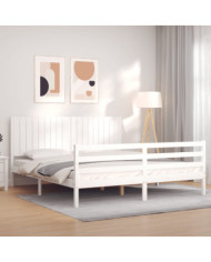 Cadre de lit sans matelas blanc bois massif | Mobilier & Déco