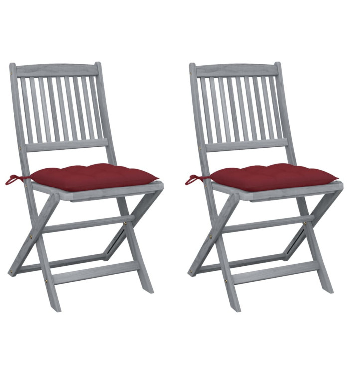 Chaises pliables d'extérieur lot de 2 et coussins Bois d'acacia | Mobilier & Déco