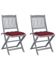 Chaises pliables d'extérieur lot de 2 et coussins Bois d'acacia | Mobilier & Déco