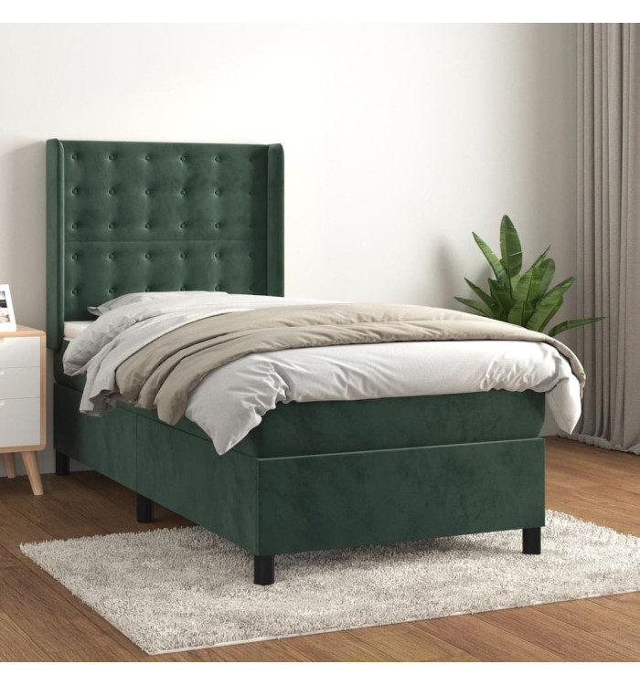 Sommier à lattes de lit avec matelas Vert foncé 90x190 cm | Mobilier & Déco