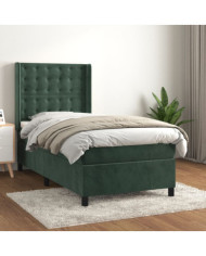 Sommier à lattes de lit avec matelas Vert foncé 90x190 cm | Mobilier & Déco