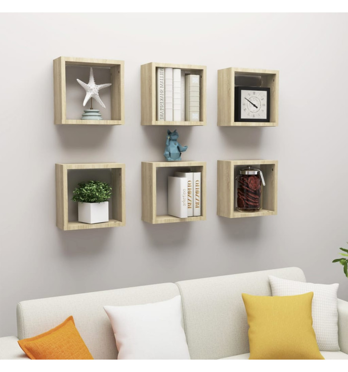 Étagères cube murales 6 pcs Chêne sonoma 30x15x30 cm | Mobilier & Déco
