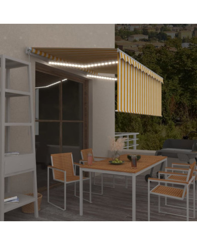 Auvent rétractable manuel store LED 3,5x2,5 m Jaune et blanc | Mobilier & Déco